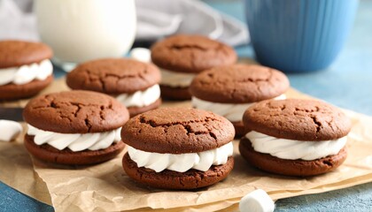 Whoopie Pies with Fluffy Filling. Traditional American Dessert