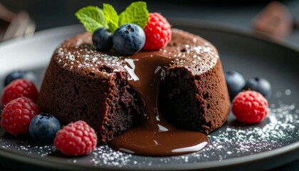 Molten Lava Cake with Oozing Center. Traditional American Dessert