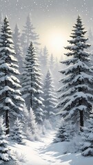 Naklejka premium winter forest in the morning