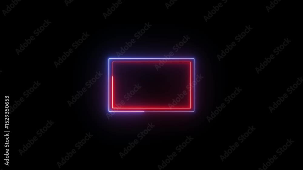 Aufkleber animated neon light rectangle frame with red and blue color illuminated on black background