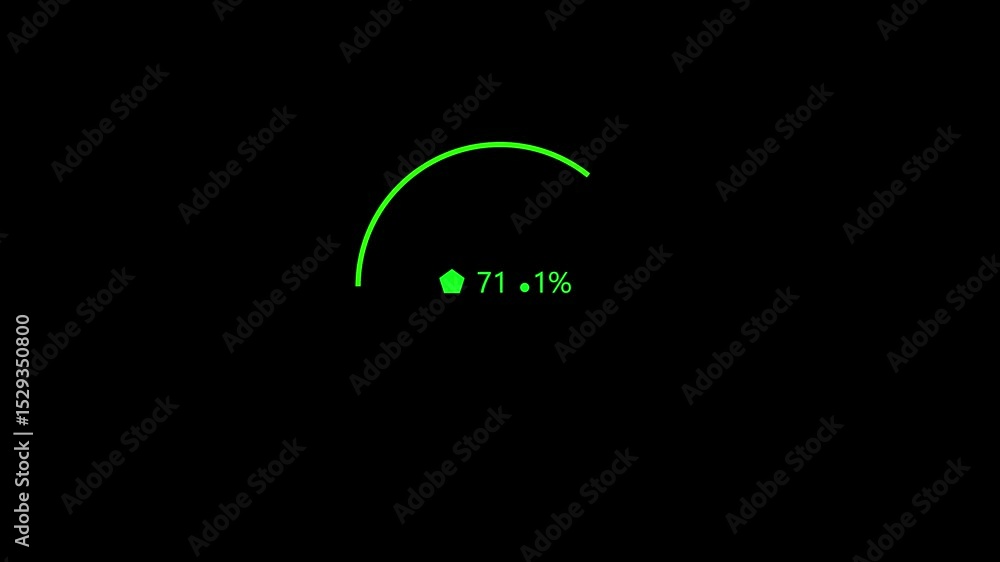 Poster animated green circular progress indicator displaying percentage value on black background