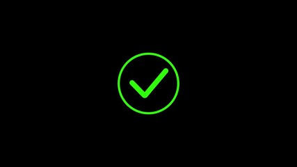 Animated green user icon in circle with black background represents account profile. Profile user with tickmark icon. - Powered by Adobe
