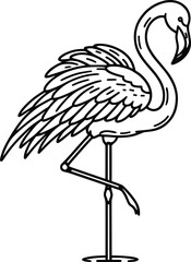 Flamingo bird line art on isolated white background