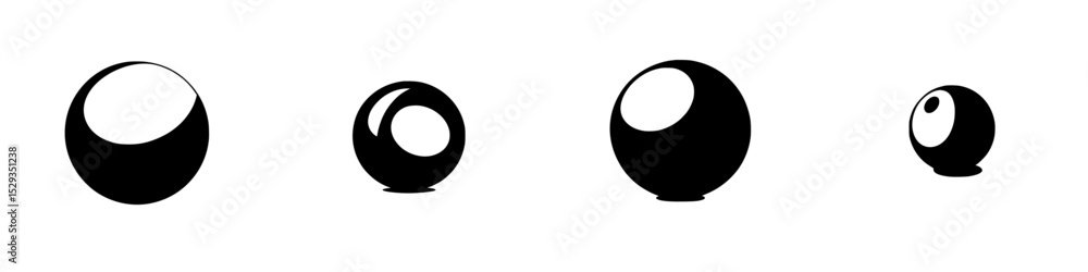 Poster set of unique black and white icons featuring spherical shapes with different sizes and reflections