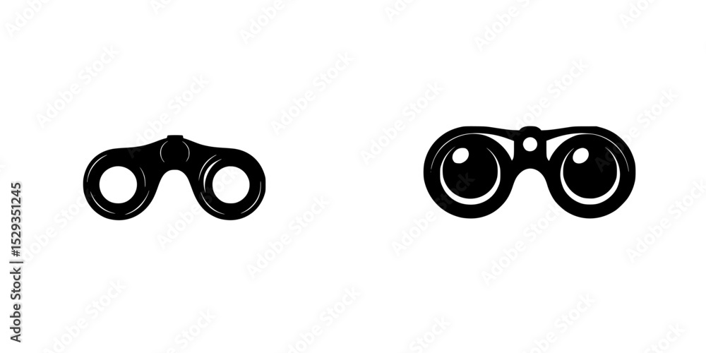 Poster icon set featuring binoculars in two distinct styles for versatile design applications and creative 