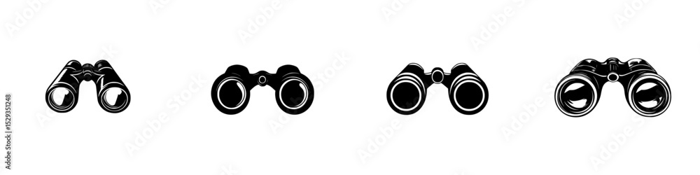 Poster binoculars icon set designed for visual exploration and observation in various applications