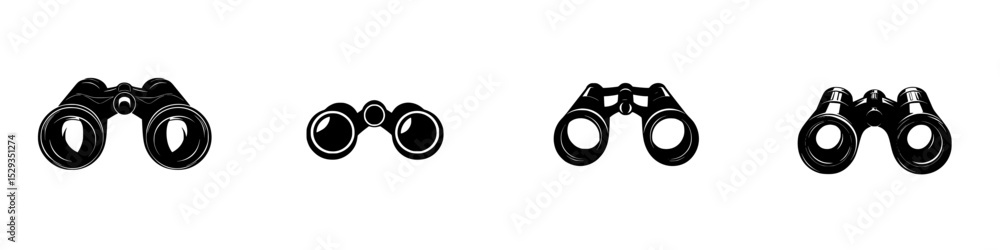 Poster versatile icon set featuring different styles of binoculars for varied design applications