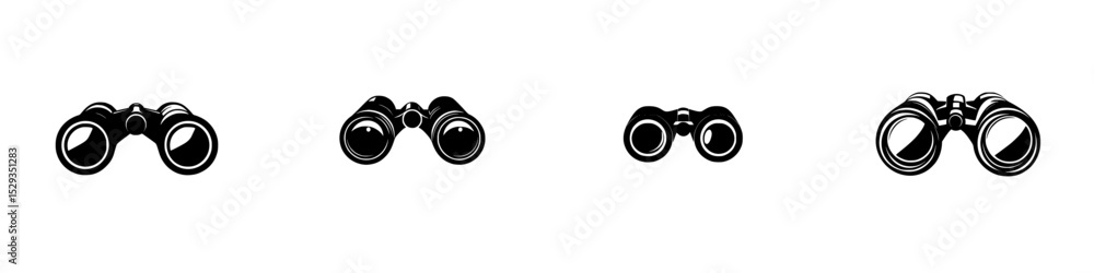 Poster icon set of binoculars designed for various applications and styles illustrating versatility and uti