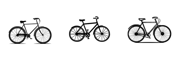 Collection of three minimalist bicycle icons showcasing different designs for various uses
