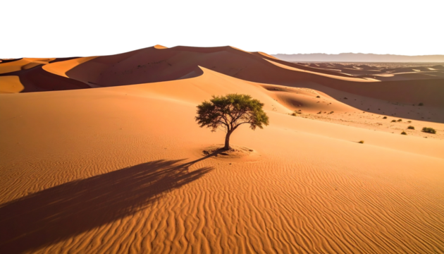 a single tree in a desert with long shadow