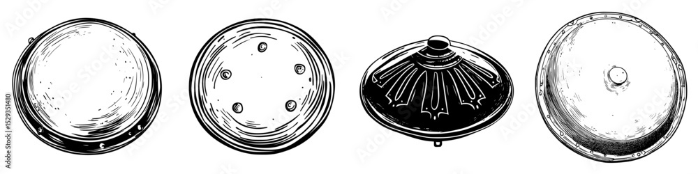 Poster icon set featuring various designs of decorative lids showcasing intricate details and craftsmanship