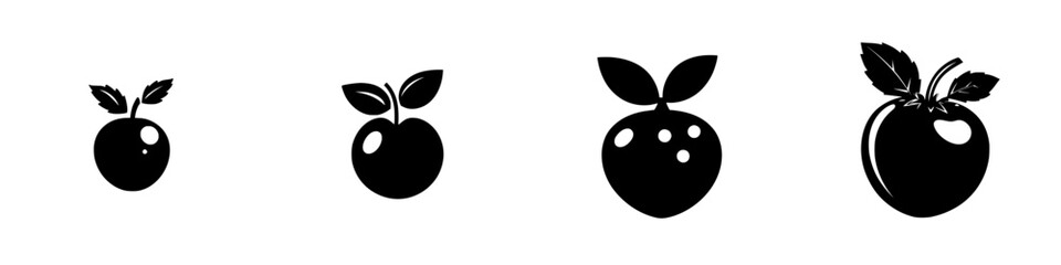 Obraz premium Collection of fruit icon designs showcasing different stylized apple shapes with leaves