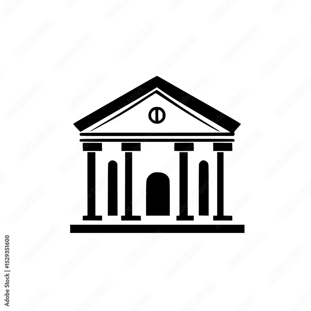 Poster elegant black icon of a classical building with columns and a central archway designed for architect