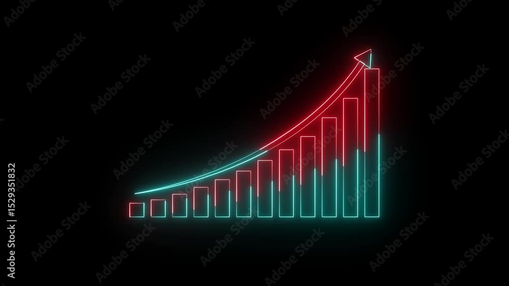 Poster business graph represents financial data and performance. glowing chart visualizes market analysis. 