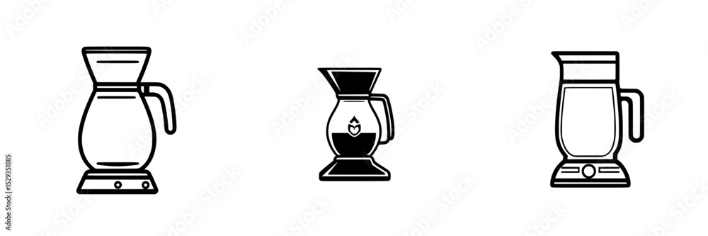 Poster black coffee icons representing various brewing methods displayed on a plain background, emphasizing