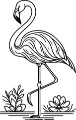 Flamingo bird line art on isolated white background