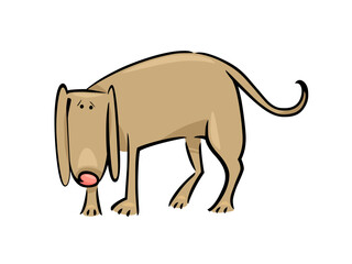 Cartoon Dog Sniffing the Ground with Long Droopy Ears