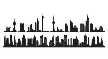 Obraz premium Black and White City Skyline Graphic Vector Set cityscape
