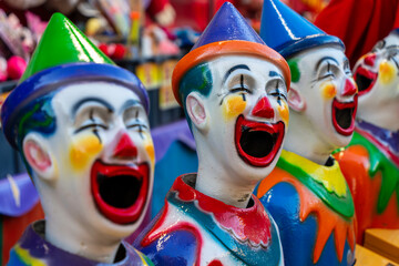 Colourful carnival game clowns at the Greek Glenti festival in Darwin.