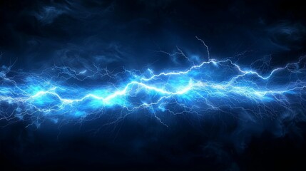 A dramatic burst of blue lightning illuminates a dark, stormy sky, capturing the raw energy and power of nature's phenomena in a captivating display.