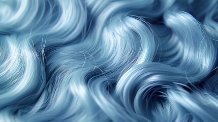 Close up of silky pastel blue curls showcasing natural wave structure and high gloss finish