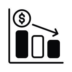 A glyph style icon depicting financial loss downfall