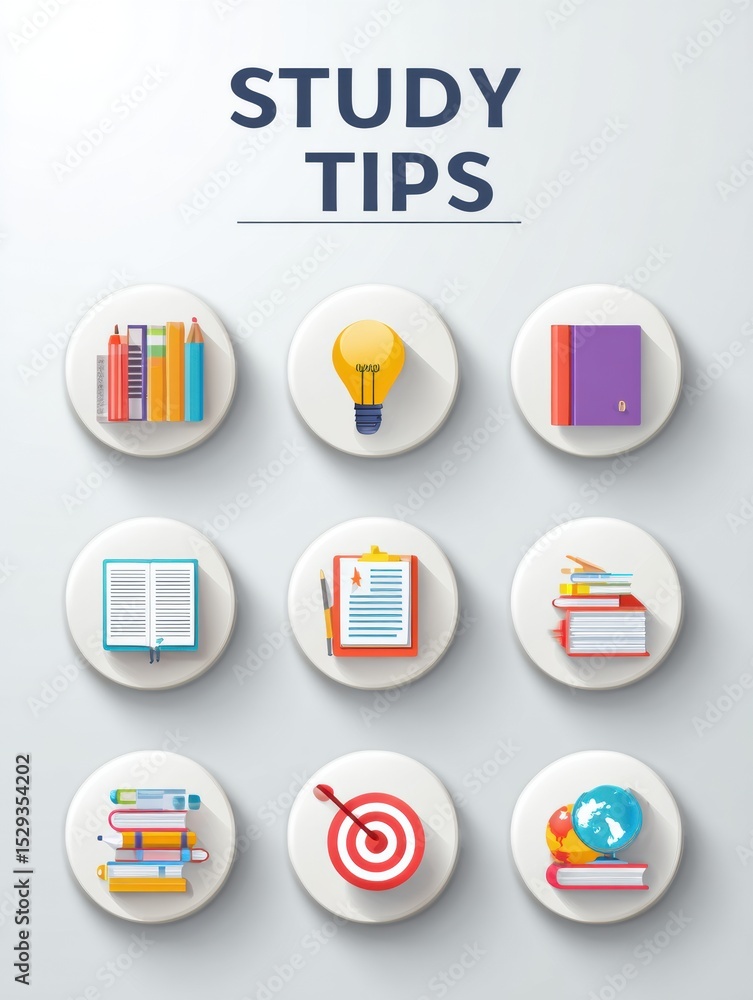 Poster effective study tips for successful exam preparation with clear icons and organized layout