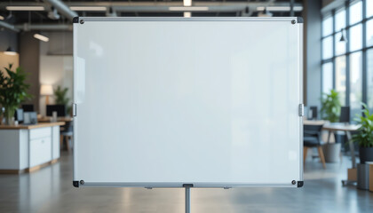 Empty whiteboard displayed in modern office environment for creative presentations and meetings