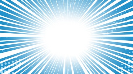 Explosion effect in vector cartoon comic style on blue background with white rays, simple flat design, high-contrast high-resolution vector art.