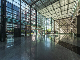 Modern Lobby Interior with Elegant Glass Panes and Natural Light