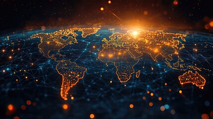 Global network connection world map technology digital earth communication data