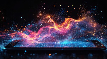Abstract technology background with particles on device screen wallpaper hd