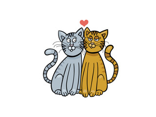 Cute Cartoon Cats Embracing Underneath a Pink Heart Symbol
