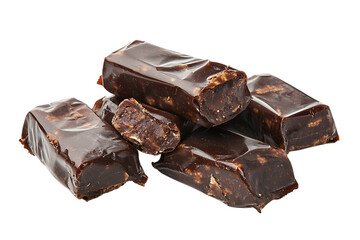 Pile of unwrapped rectangular halva pieces with nuts isolated on white or transparent png