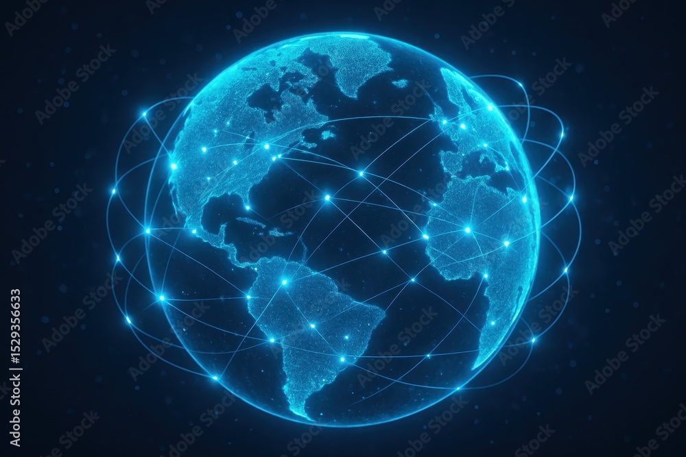 Aufkleber global connections abstract holographic world globe with interconnected nodes symbolizing social med