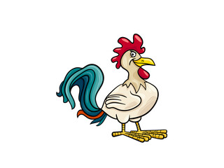 A Friendly Cartoon Rooster Standing Proudly with a Big Tail