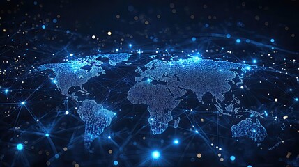 Digital world map network connection technology global communication background dark