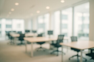 Modern Workspace Defocused Background of a Bright Contemporary Open-Plan Office with Sleek Furniture