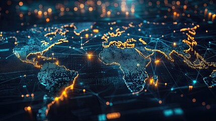 Global network data world map technology connection digital abstract background