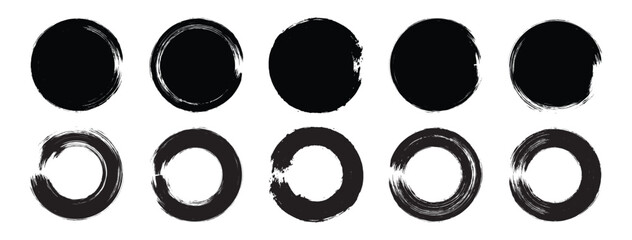 Set of grunge circles shapes, grunge round shapes. Paint brush stamp collection. Vector brush circle. grunge circle stamp. vector illustration