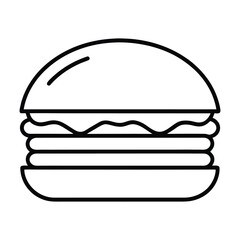 A classic burger icon rendered in a clean, thin line art style. This minimalist vector is perfect for fast-food branding, restaurant menus, and app interfaces. The simple, bold outline is instantly re