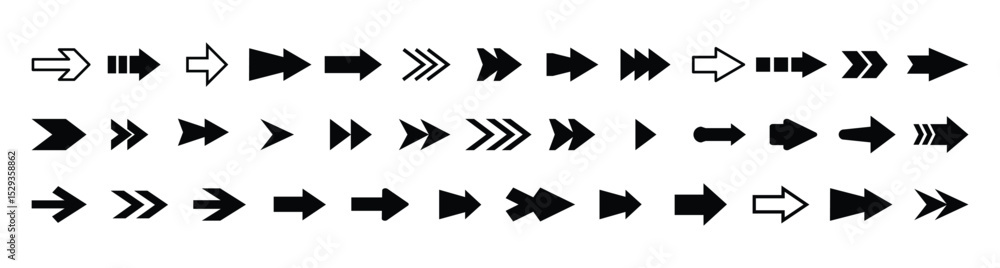 Poster arrow and cursor icons. arrow icons set. black arrow icon big sets. collection different arrows sign