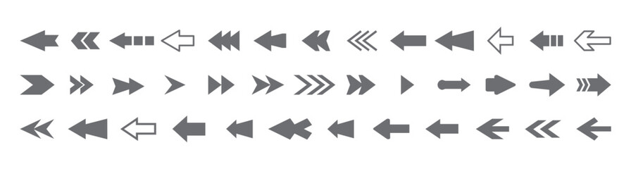 Arrow And Cursor Icons. arrow icons set. Black arrow icon big sets. Collection different arrows sign. Set different cursor arrow direction symbols in flat style. Black arrows icons – stock vector