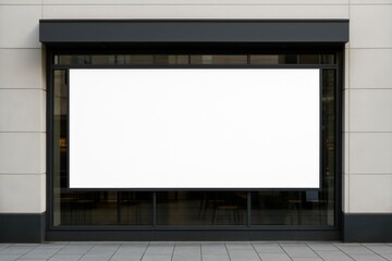 Storefront Signage Large Blank White Rectangular Billboard or Banner Mockup on a Modern Shop Facade