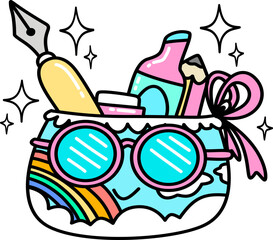 Retro Groovy Whimsical Kawaii Pencil Case Illustration