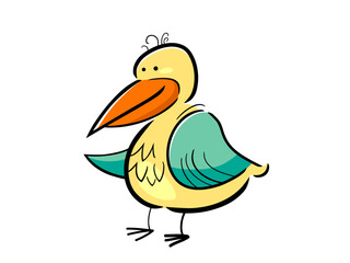 Cute Cartoon Pelican Illustration with Big Beak and Funny Eyes