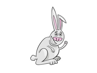 Animated White Rabbit Waving Isolated On Black Background Cartoon
