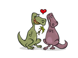 A Cartoon Couple of Dinosaurs Experiencing the Sweetness of Love