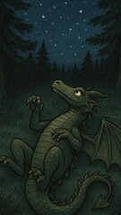 Fototapeta premium Whimsical dragon under starlit sky.