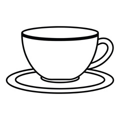 A quaint tea cup and saucer icon in a thin line art style. Perfect for tea rooms, high-tea invitations, and beverage packaging. This elegant design represents comfort, tradition, and relaxation.